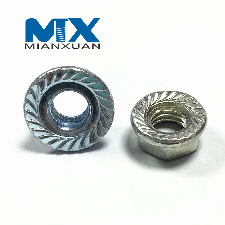 Stainless Steel Blue Zinc Plated Din Hex Serrated Flange Nuts