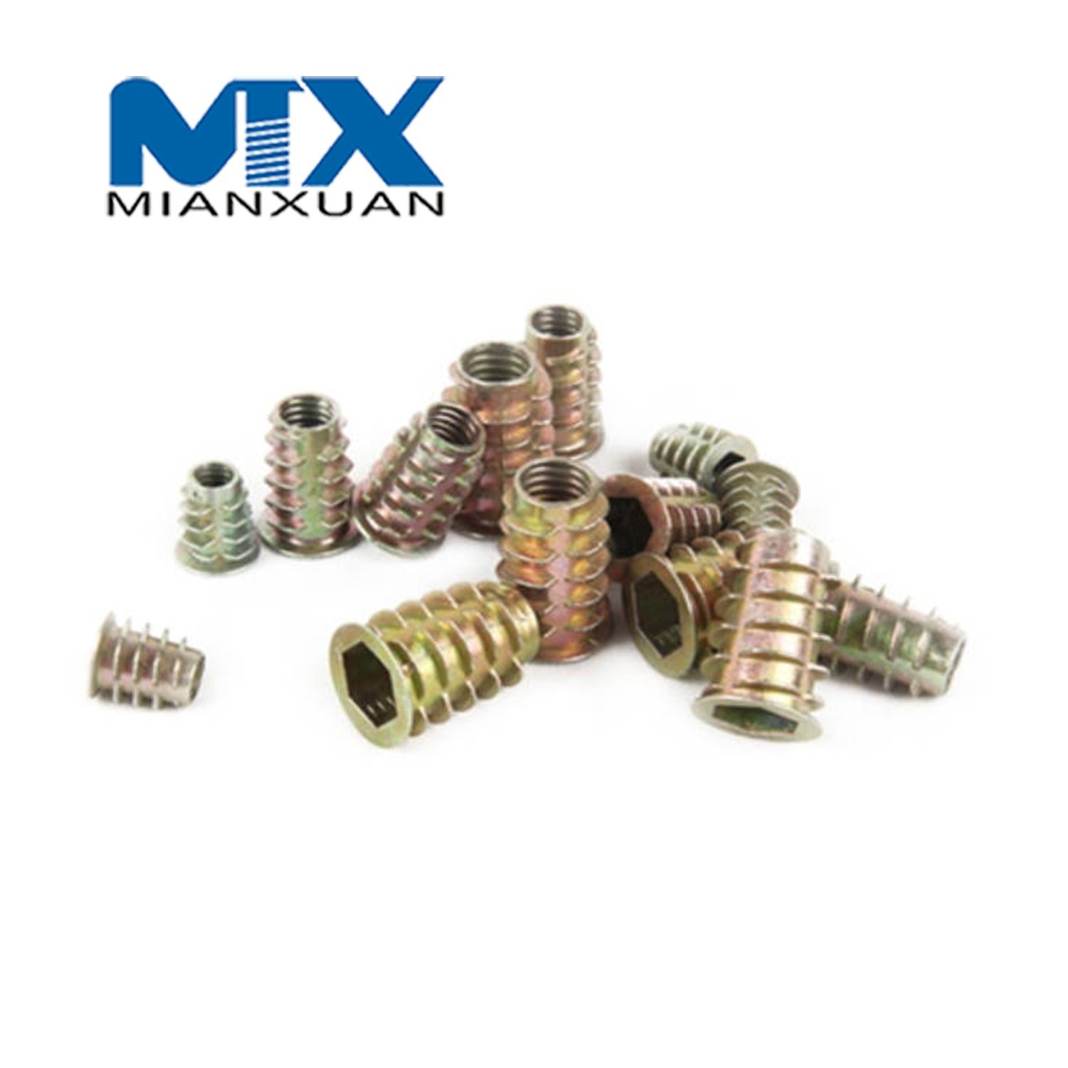 Zinc Alloy Thread for Wood Insert Nut Flanged Hex Drive Head Furniture