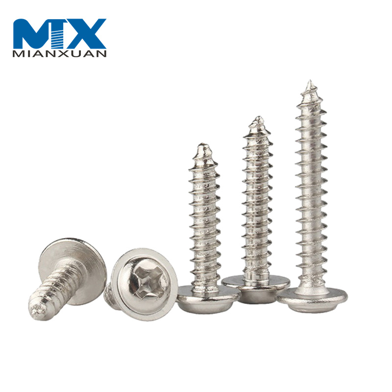 M1.4 M1.7 M2 M2.6 M3 M4 DIN968 304 Stainless Steel Cross Phillips Pan Round Head with Washer Collar Wood Self Tapping Screw
